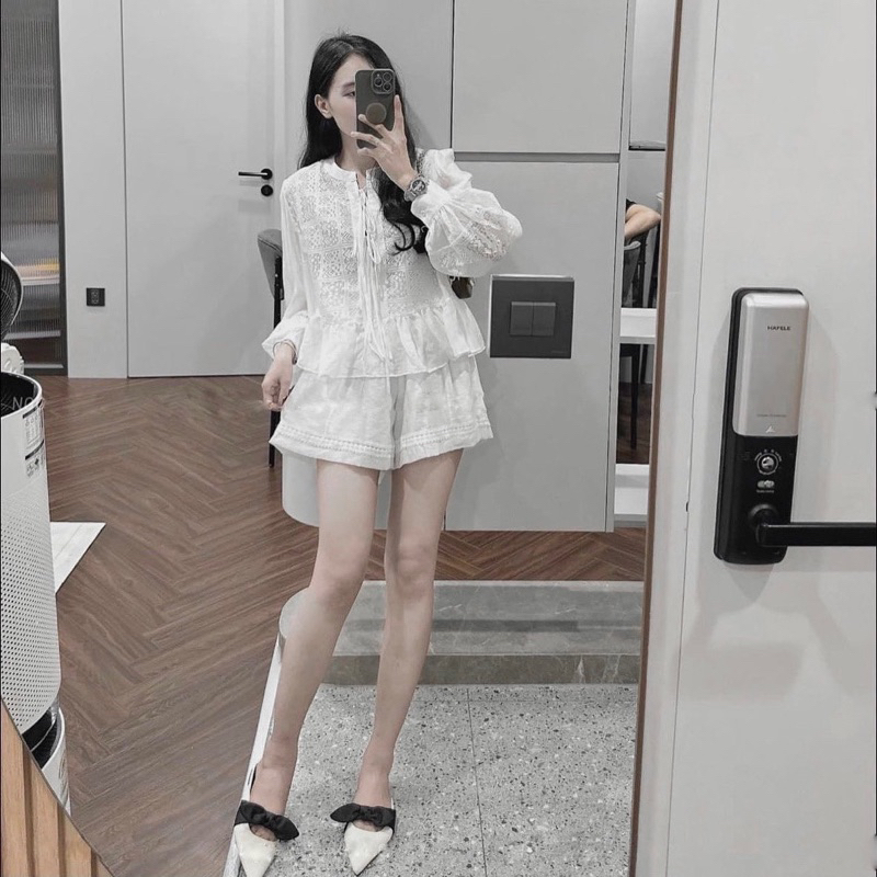 Set áo babydoll hoa thêu trắng