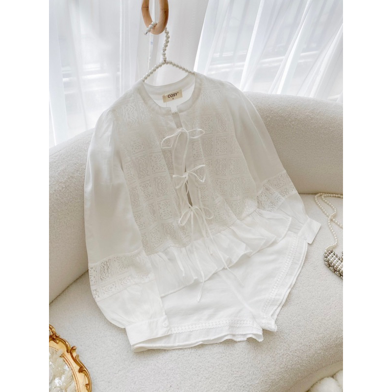 Set áo babydoll hoa thêu trắng