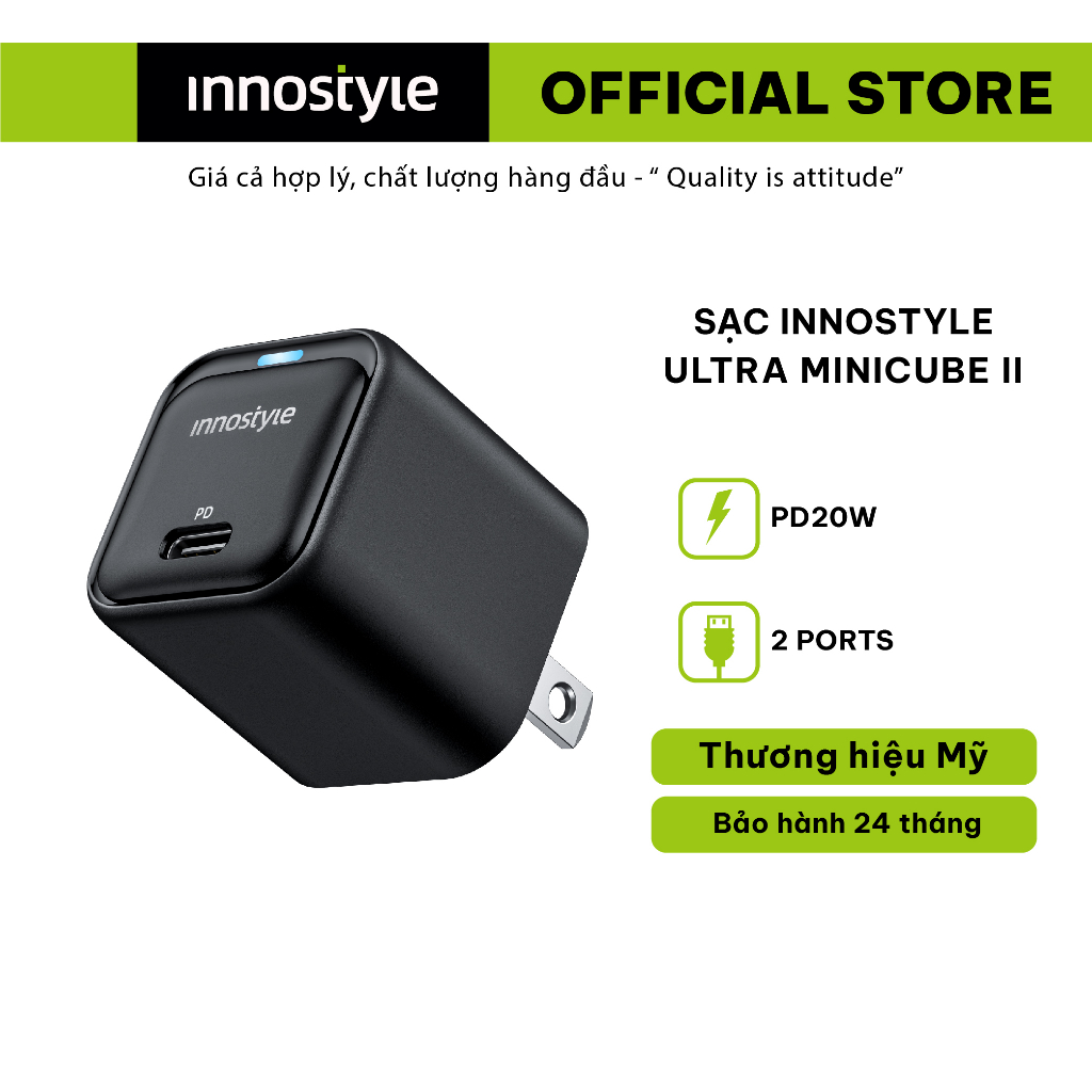 Củ sạc nhanh Innostyle Ultra Minicube II IMC20G2 - Công suất 20W, thiết kế siêu nhỏ