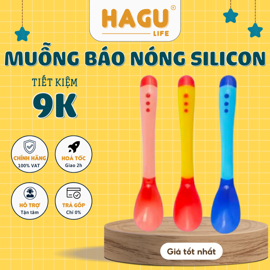 Muỗng Báo Nóng Hagu Thìa Silicon Báo Nóng Cảm Ứng Nhiệt Chống Bỏng Miệng