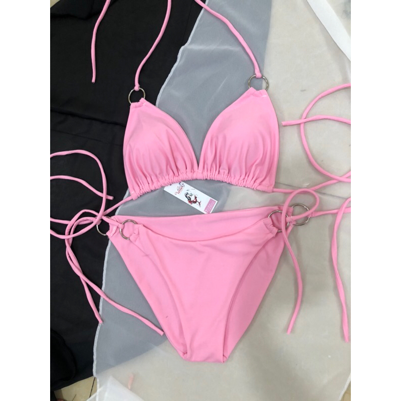 Bikini áo tắm 2mảnh khoen phụ kiện hồng phấn siêu tôn da (hình thật )