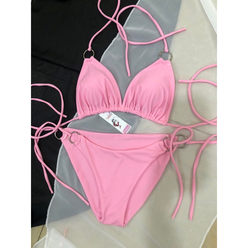 Bikini áo tắm 2mảnh khoen phụ kiện hồng phấn siêu tôn da