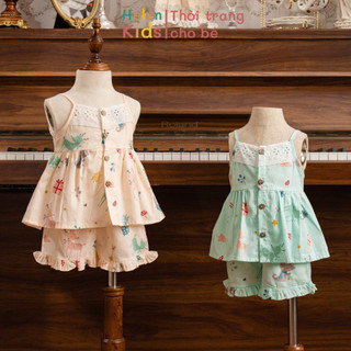 Bộ 2 dây bé gái helen kids bộ thô lụa phối ren cho bé op2151