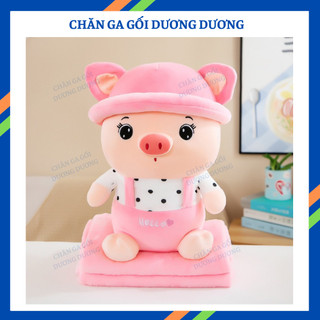 Gấu bông kèm mền Heo hồng, heo xanh, heo tím