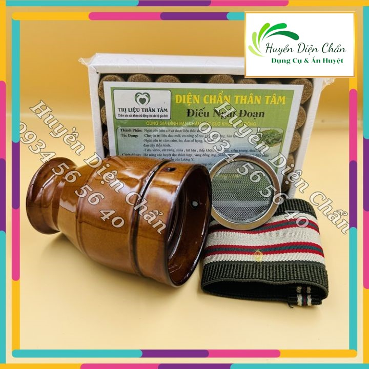Cốc xông ngải cứu nâu tặng kèm hộp ngải đoạn 48 khúc diện chẩn thân tâm