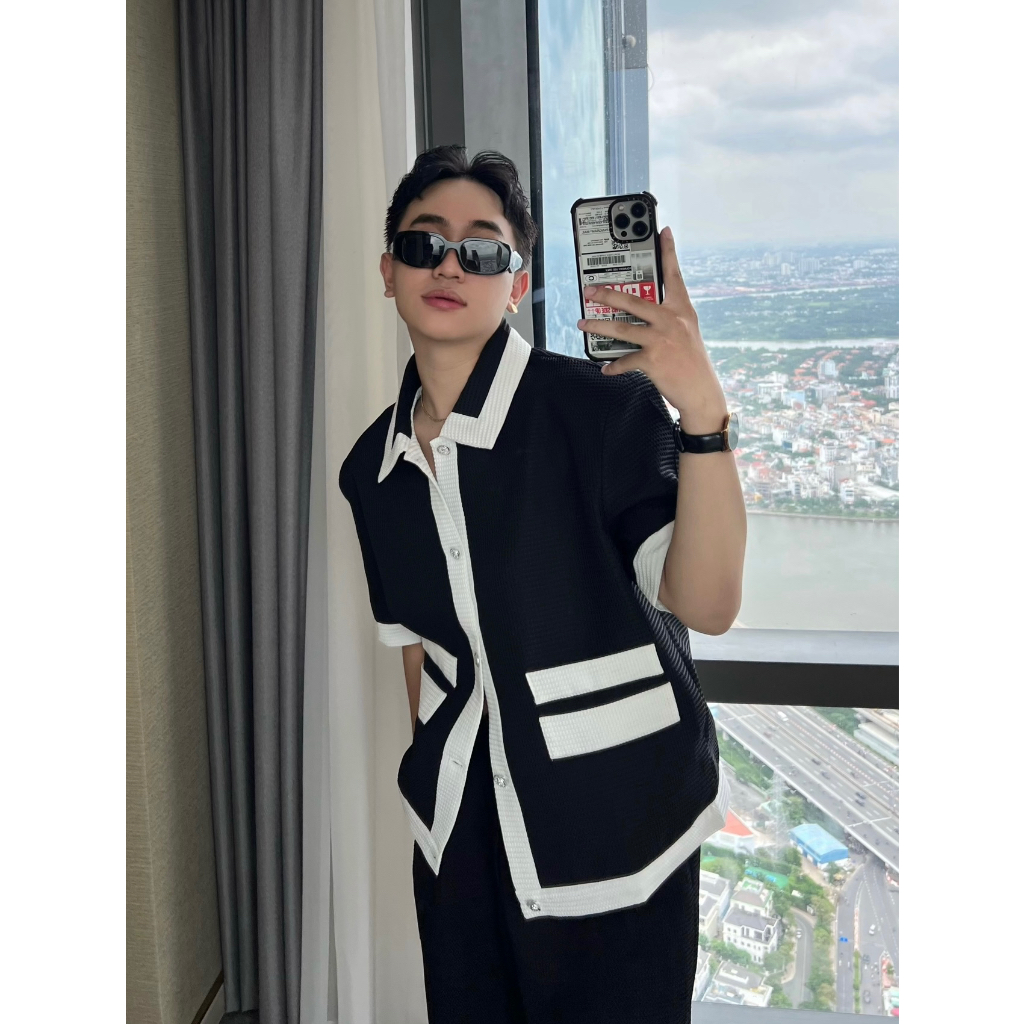 Áo khoác tay ngắn dành nc cho nam Edric jacket phối màu trắng đen