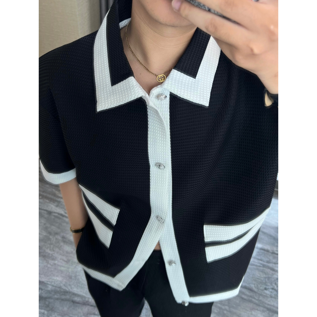 Áo khoác tay ngắn dành nc cho nam Edric jacket phối màu trắng đen