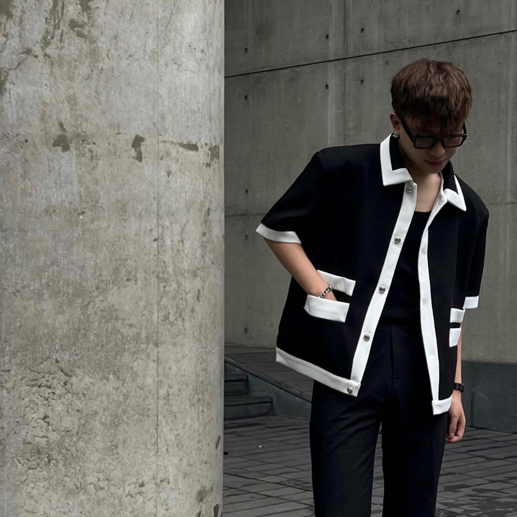 Áo khoác tay ngắn dành nc cho nam Edric jacket phối màu trắng đen