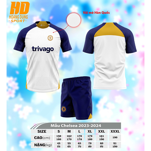 Áo CLB Chelsea Trivago 2024 Mới Nhất Chất Polyester Siêu Đẹp,Không Nhàu,Bộ Đồ Thể Thao Đẹp Nhất