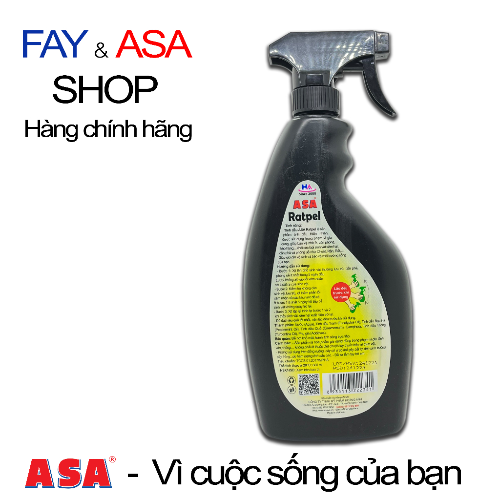 Tinh dầu xịt đuổi chuột ASA Ratpel 600ml - Đuổi chuột trong nhà, xe hơi, ô tô - An toàn, hiệu quả