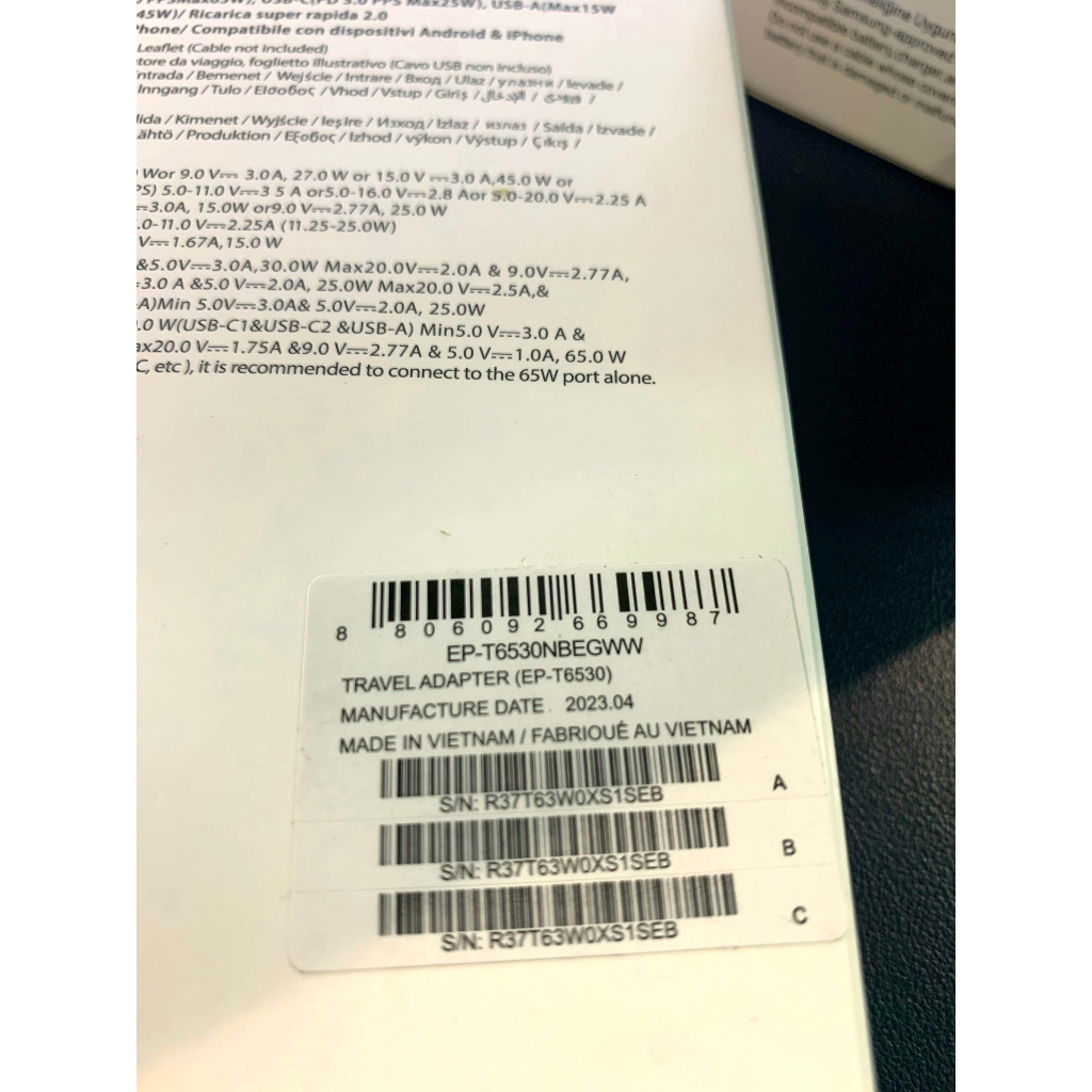 Củ Sạc Samsung - 65W PD 3 trong 1 USB-C x2, USB-A x1 Made in VietNam Chính hãng