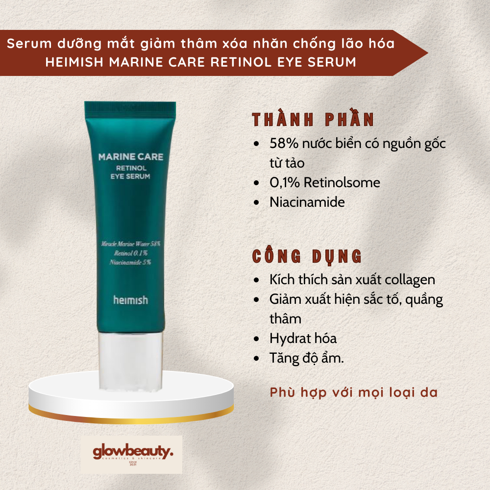 Serum dưỡng mắt giảm thâm xóa nhăn chống lão hóa chứa retinol Heimish Marine Care Retinol Eye Serum 30ml