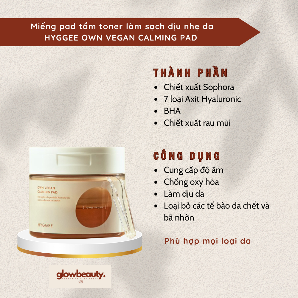 Miếng pad tẩm toner làm sạch dịu nhẹ da Hyggee Own Vegan Calming Pad 160g [Glow Beauty]