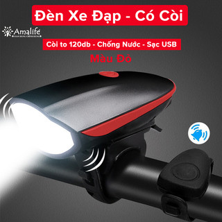  Màu Đỏ  Đèn Xe Đạp Có Còi Chính Hãng Amalife Siêu Sáng Chống Nước Có Pin Cổng Sạc USB – Đèn Còi Xe Đạp Có 3 Chế Độ Sáng 