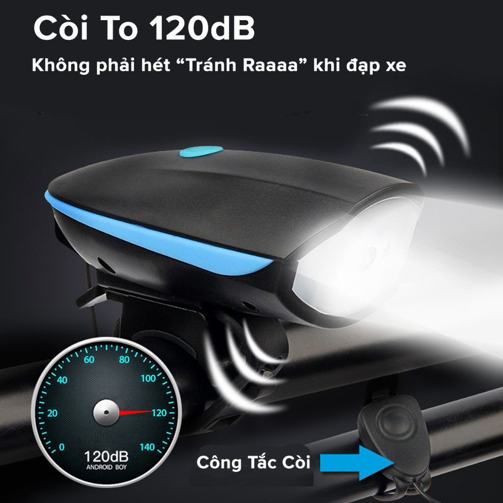 Đèn Xe Đạp Có Còi Chính Hãng Amalife Siêu Sáng Chống Nước Có Pin Sạc USB – Đèn Còi Xe Đạp Có 3 Chế Độ Sáng