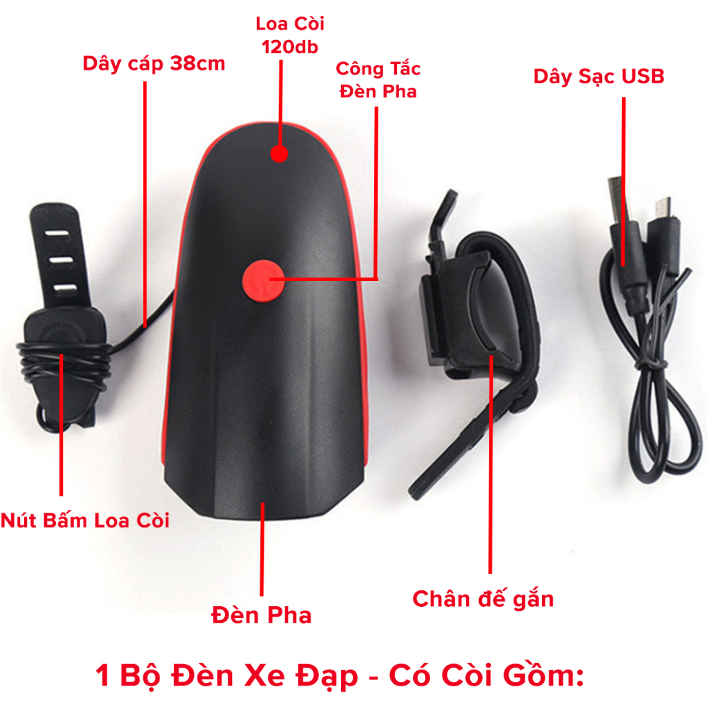 Đèn Xe Đạp Có Còi Chính Hãng Amalife Siêu Sáng Chống Nước Có Pin Cổng Sạc USB – Đèn Còi Xe Đạp Có 3 Chế Độ Sáng