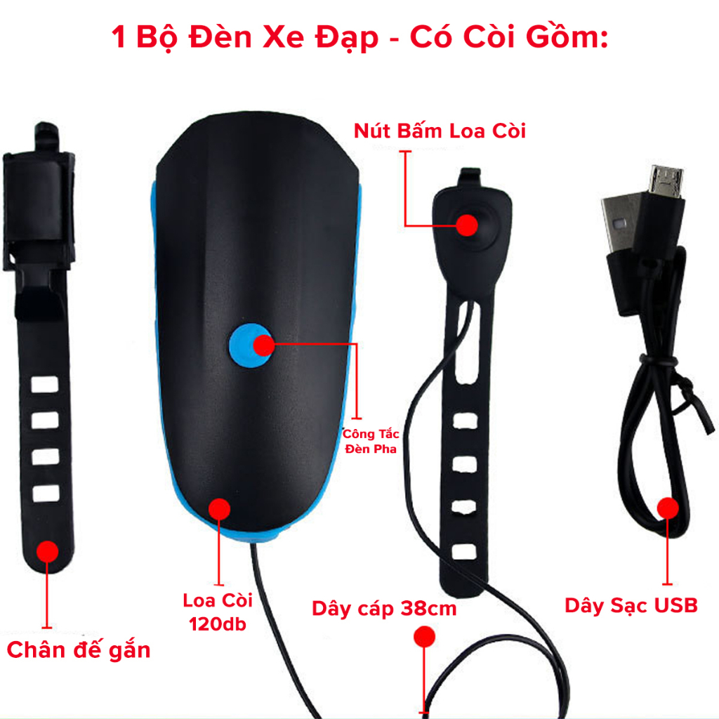 Đèn Xe Đạp Có Còi Chính Hãng Amalife Siêu Sáng Chống Nước Có Pin Sạc USB – Đèn Còi Xe Đạp Có 3 Chế Độ Sáng