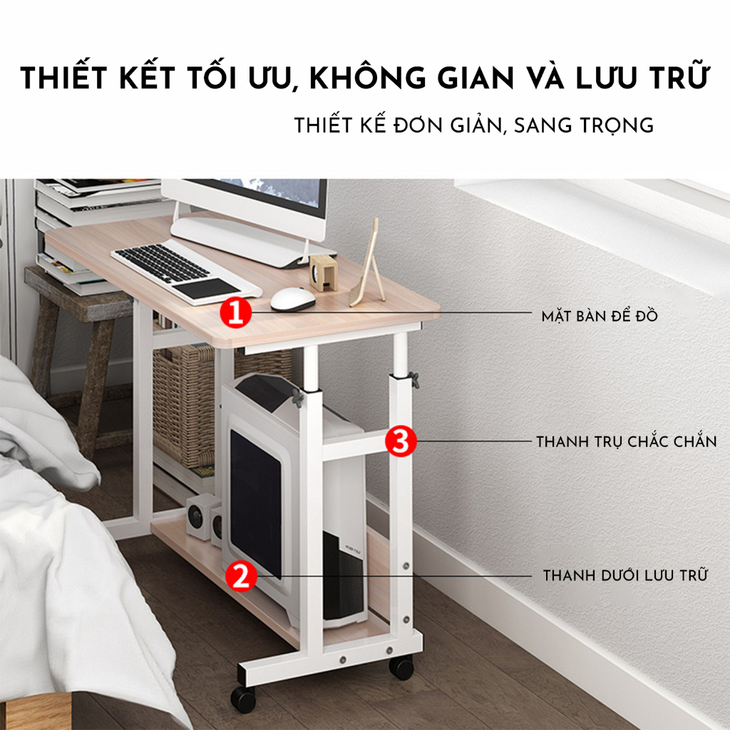 Bàn Học Bàn Làm Việc Thông Minh Đa Năg Nâng Hạ Chiều Cao Dễ Dàng Kèm Bánh Xe Chống Xước Sàn Siêu Bền Tiện Lợi | BigBuy360 - bigbuy360.vn
