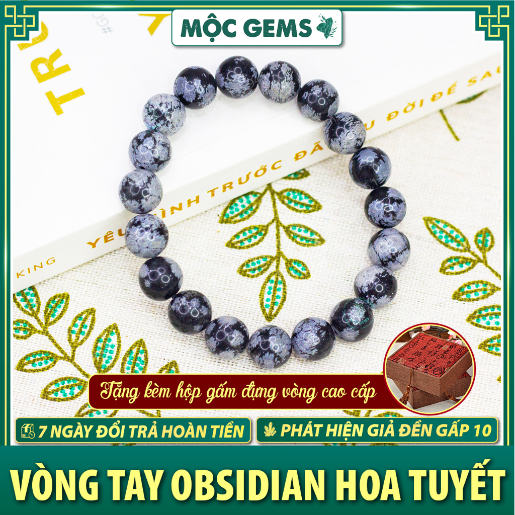 Vòng Tay Đá Obsidian Hoa Tuyết (Đá Hắc Diện Thạch) Giúp Cân Bằng Tâm Trí & Bảo Vệ Chủ Sở Hữu