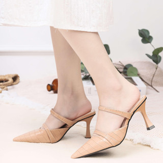 Giày Sục Cao Gót Nữ 7cm Da Giả Vân Pixie H121