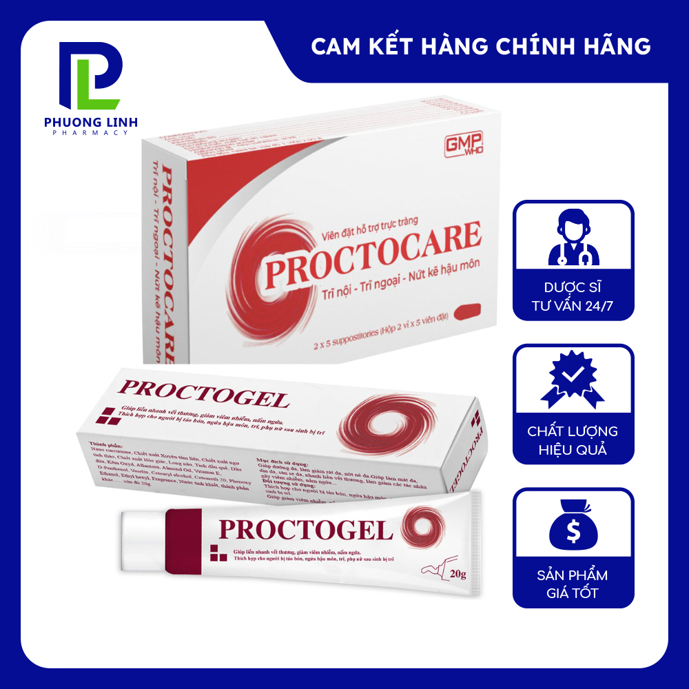 Gel bôi trĩ Proctogel 20gr, Viên trĩ Proctocare 10 viên, Hỗ Trợ Cho Người Trĩ, Ngứa Rát và Nứt kẽ