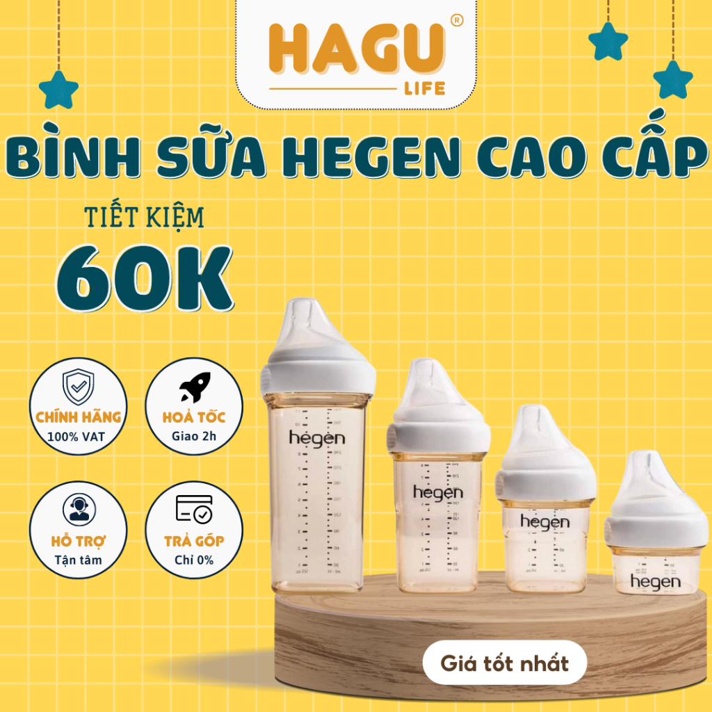 Bình sữa Hegen cao cấp 60ml 150ml 240ml 330ml, được chọn núm, cam kết chính hãng