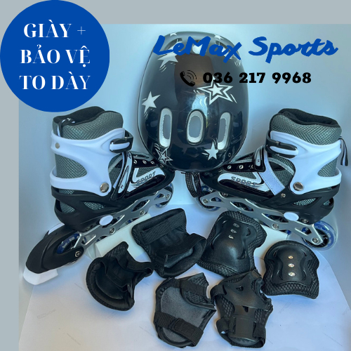 Giày Patin Cho Bé Phát Sáng, Giày Trượt Patin Trẻ Em Gía Rẻ Sport, Có Thể Điều Chỉnh Size Kèm Bảo Vệ Chân Tay Mũ