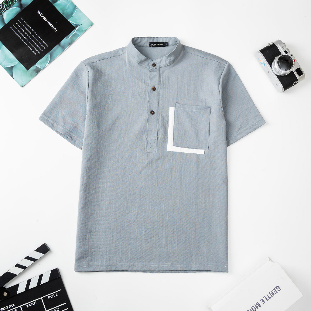 Áo Đũi Nam Cổ Tàu Tay Ngắn Chất Liệu Vải Đũi Mềm Mịn Nhẹ Thoáng Thấm Hút Mồ Hôi Tốt Màu Sắc Thanh Lịch