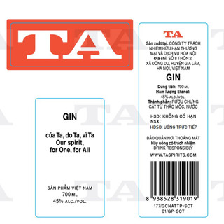 TA Gin 700ml ( Gin Việt Nam )