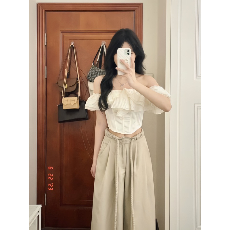 Áo Croptop Trễ Vai 🍊 Tiệm Vải Xinh 🍊 Áo Trễ Vai Bèo Quyến Rũ