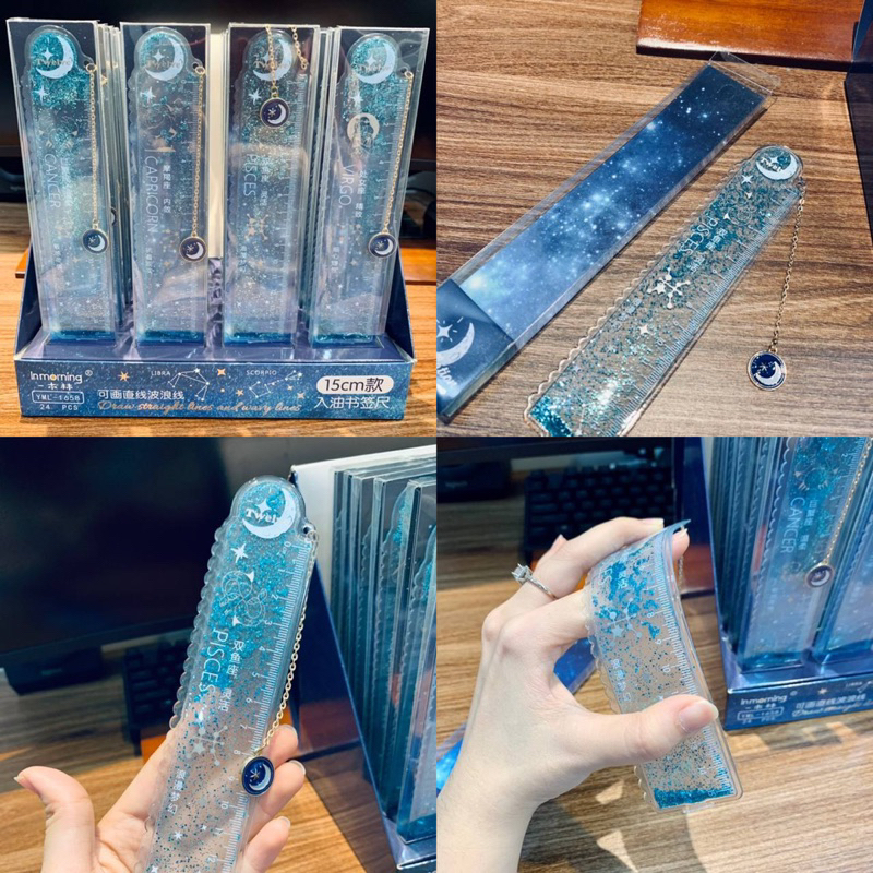 THƯỚC KẺ VẼ DẺO HOẠ TIẾT KIM TUYẾN MẶT DÂY CHUYỀN THỎ CUTE VA CHÒM SAO