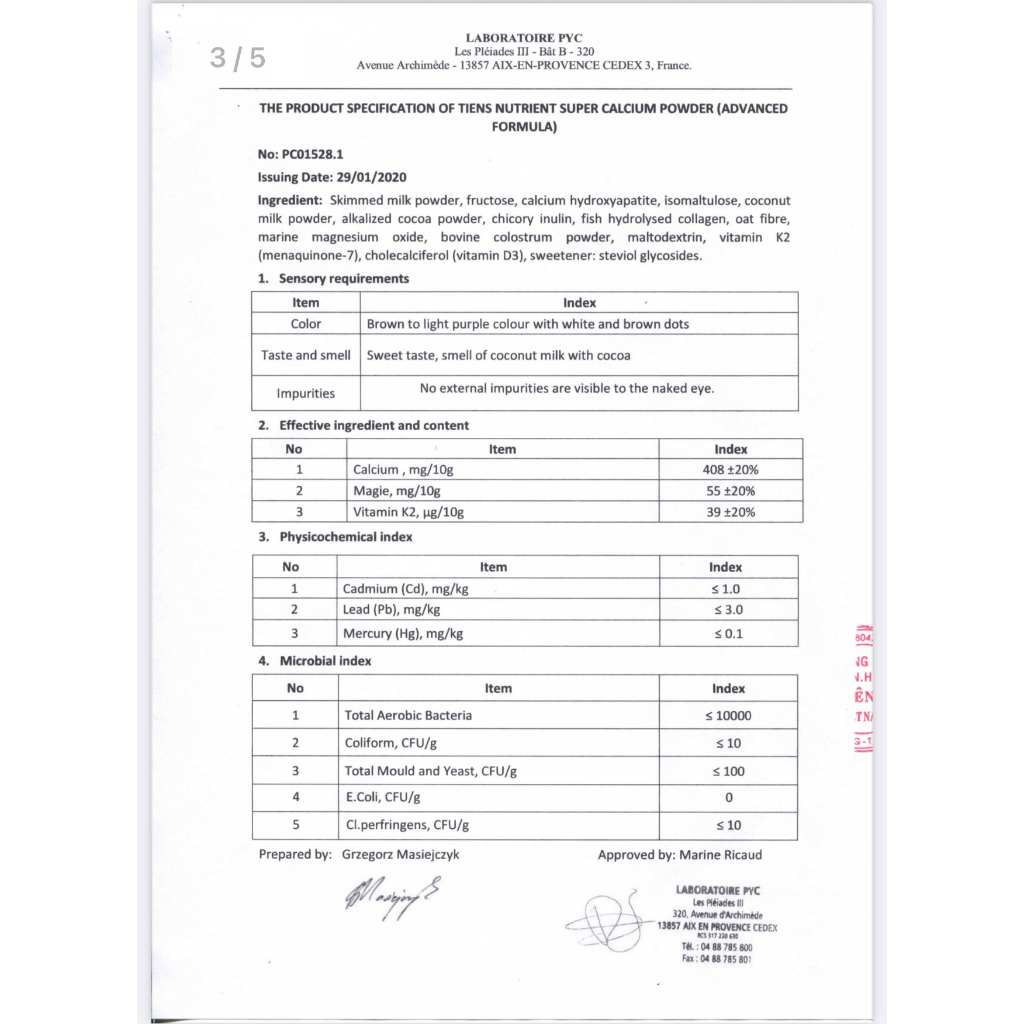 Canxi Thiên Sư Tiens Nutrient Super Calcium Powder Hàng Khuyến mại theo TBKM số 572/KM-2021 ngày 21/12/20