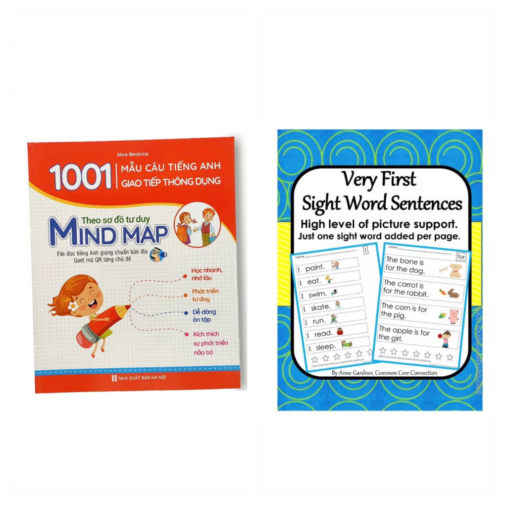 Sách - Combo 1001 Mẫu Câu Tiếng Anh Giao Tiếp Thông Dụng và Vở Very First sight word sentences cho bé luyện tiếng anh