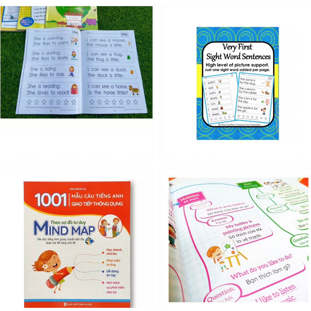 Sách - Combo 1001 Mẫu Câu Tiếng Anh Giao Tiếp Thông Dụng và Vở Very First sight word sentences cho bé luyện tiếng anh