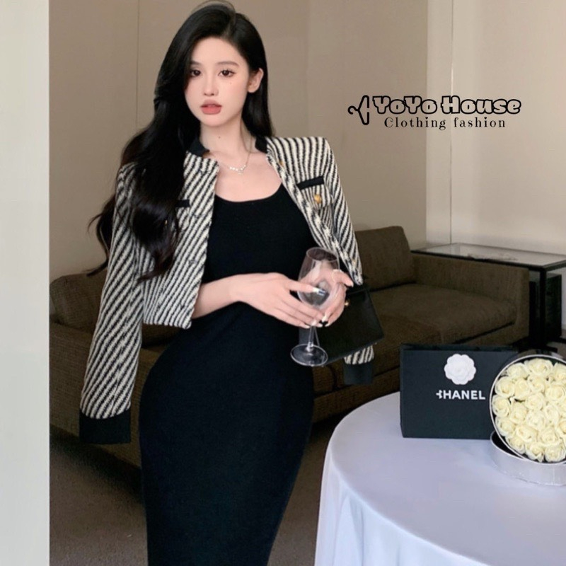 Áo Khoác Dạ áo tweed Phối Tay Trắng Có Đệm Vai Hàng 2 Lớp Chất Dày Dặn Có Ảnh Thật Kèm Video AK05 L66