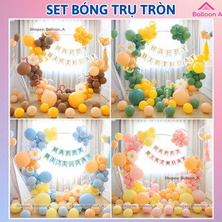 Set bóng trụ khung tròn trang trí sinh nhật cho bé gái bé trai, set trang trí tone màu pastel đẹp, trang trí sinh nhật