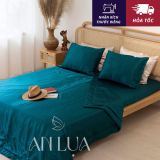 Bộ chăn drap 5 món An Lụa - Xanh cổ vịt - vải lụa mịn mát và thân thiện cho da