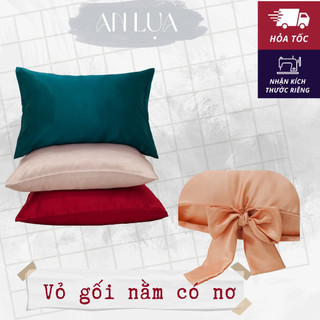 Vỏ gối nằm có nơ An Lụa vải lụa phi satin trơn mịn mát và thân thiện cho da 50 x 70 cm