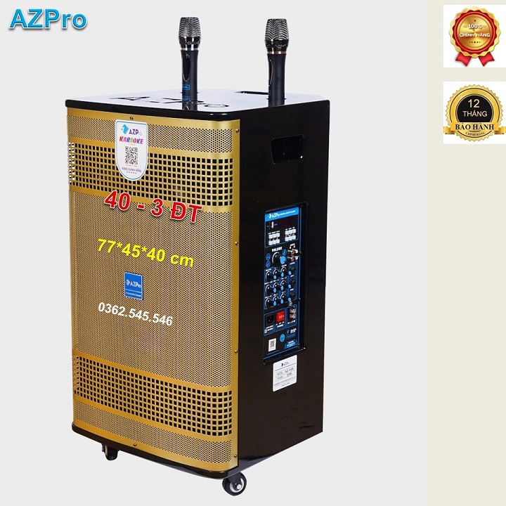 Loa Kéo Bluetooth chính hãng Azpro,AZ-359 Bass 40-3 đường tiếng cao cấp,mạch Reverb-10 núm chỉnh,Tặngj 2 mic sét tần số