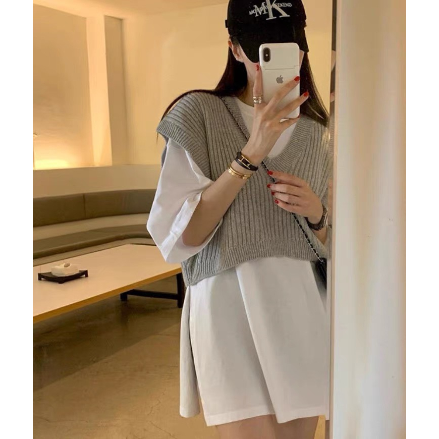 Áo len gile cổ tim phong cách Hàn Quốc dễ thương Hari GenZ 9901 P8k7