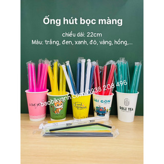 Ống hút trân châu bọc màng, ống hút nhựa bọc màng, ống hút trà sữa- 500g/gói phi12