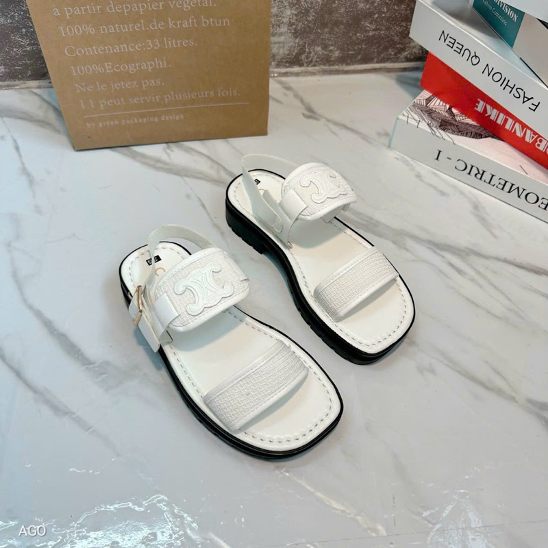 Sandal quai kết hợp vải bố Celine đế 3p