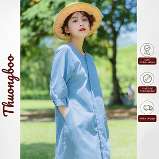 Đầm Nữ Thuongboo Form Chữ A Vạt Cong Thoải Mái Năng Động Chất Kaki Thun Mềm Mát Màu Xanh Pastel - Fim Dress