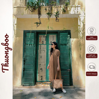 Đầm Nữ Dài Thiết Kế Bo Áo Cách Điệu Tinh tế Thuongboo Vải Cotton Poplin Dày Dặn Phù Hợp Đi Làm Dạo Phố - Lazy Dress