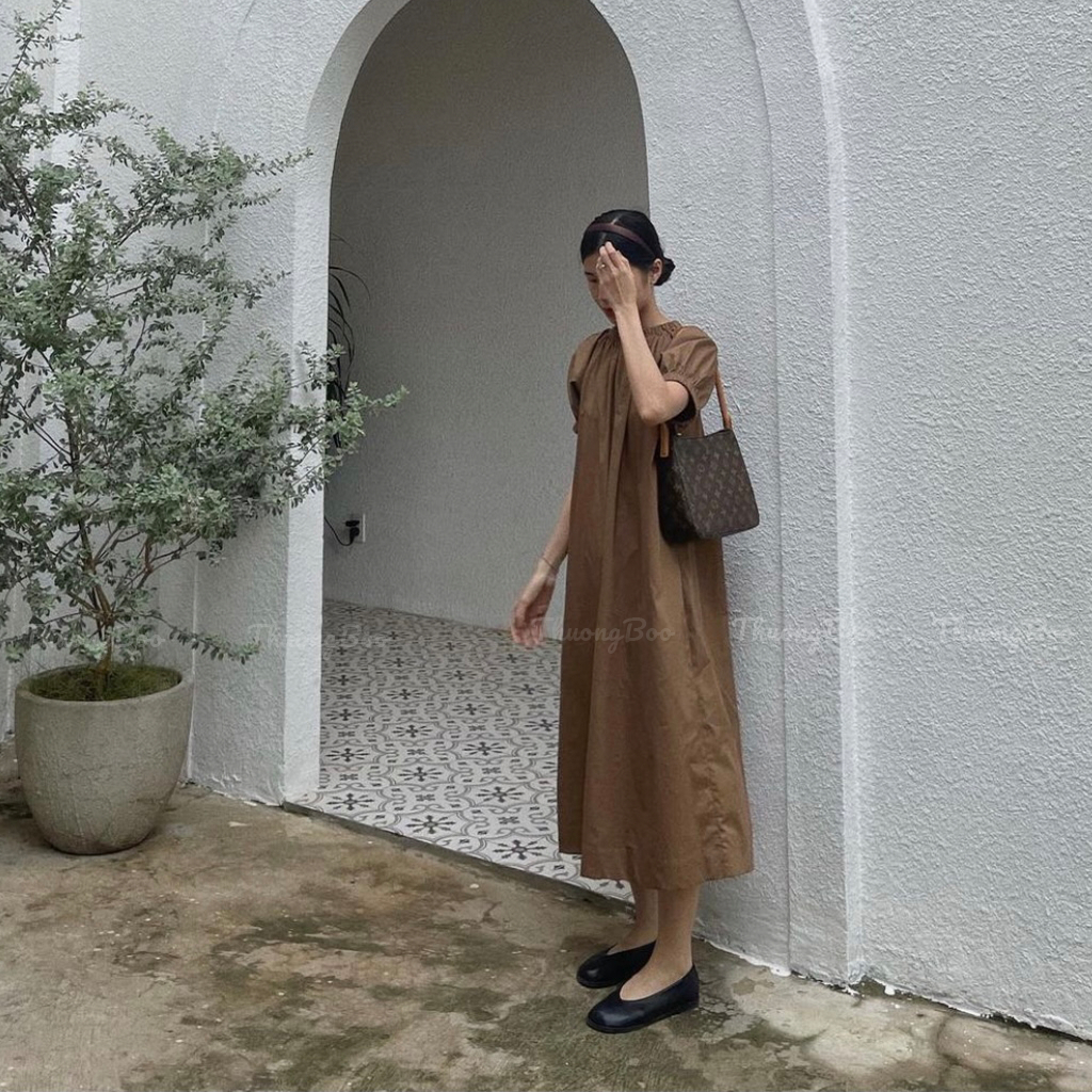 Đầm Nữ Dài Thiết Kế Bo Áo Cách Điệu Tinh tế Thuongboo Vải Cotton Poplin Dày Dặn Phù Hợp Đi Làm Dạo Phố - Lazy Dress