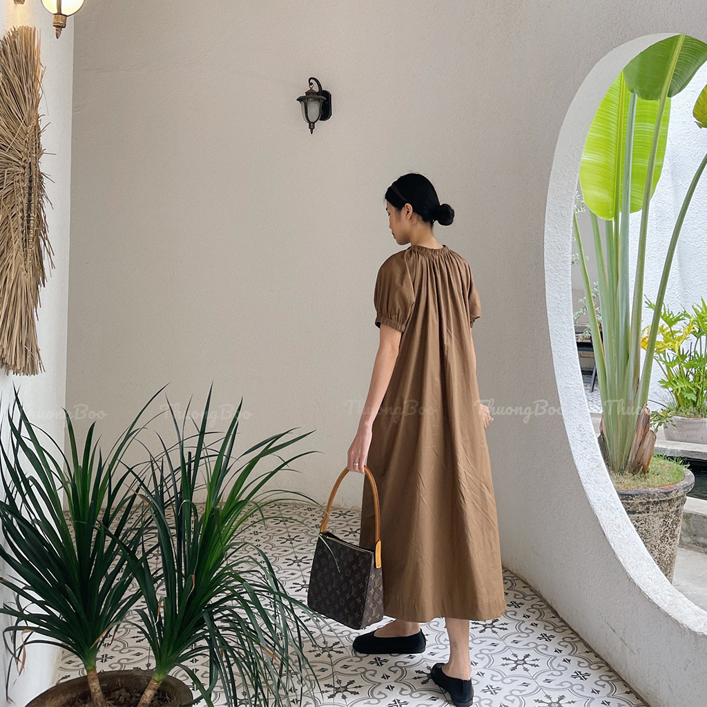 Đầm Nữ Dài Thiết Kế Bo Áo Cách Điệu Tinh tế Thuongboo Vải Cotton Poplin Dày Dặn Phù Hợp Đi Làm Dạo Phố - Lazy Dress