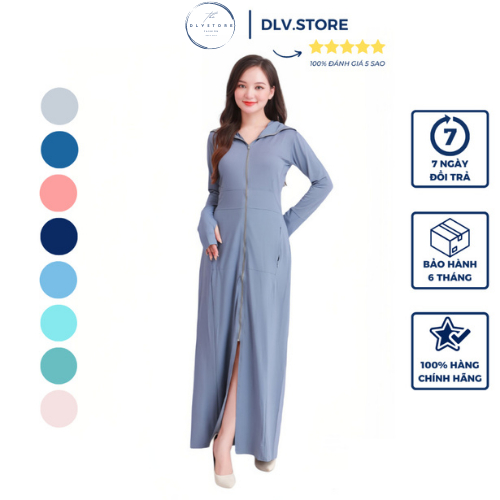 Áo chống nắng nữ toàn thân 2 lớp dáng dài, váy chống nắng áo choàng liền thân vải thông hơi làm mát cao cấp DLV.store