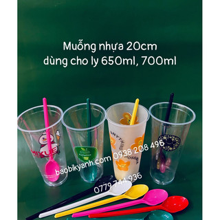 50 muỗng nhựa dùng 1 lần dài 20cm, muỗng nhựa trà sữa 20cm