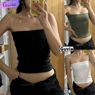 Áo ỐNG DÁNG DÀI trơn không dây basic nữ, Áo kiểu thun gân co giãn không mút ngực GUVIA ADD14