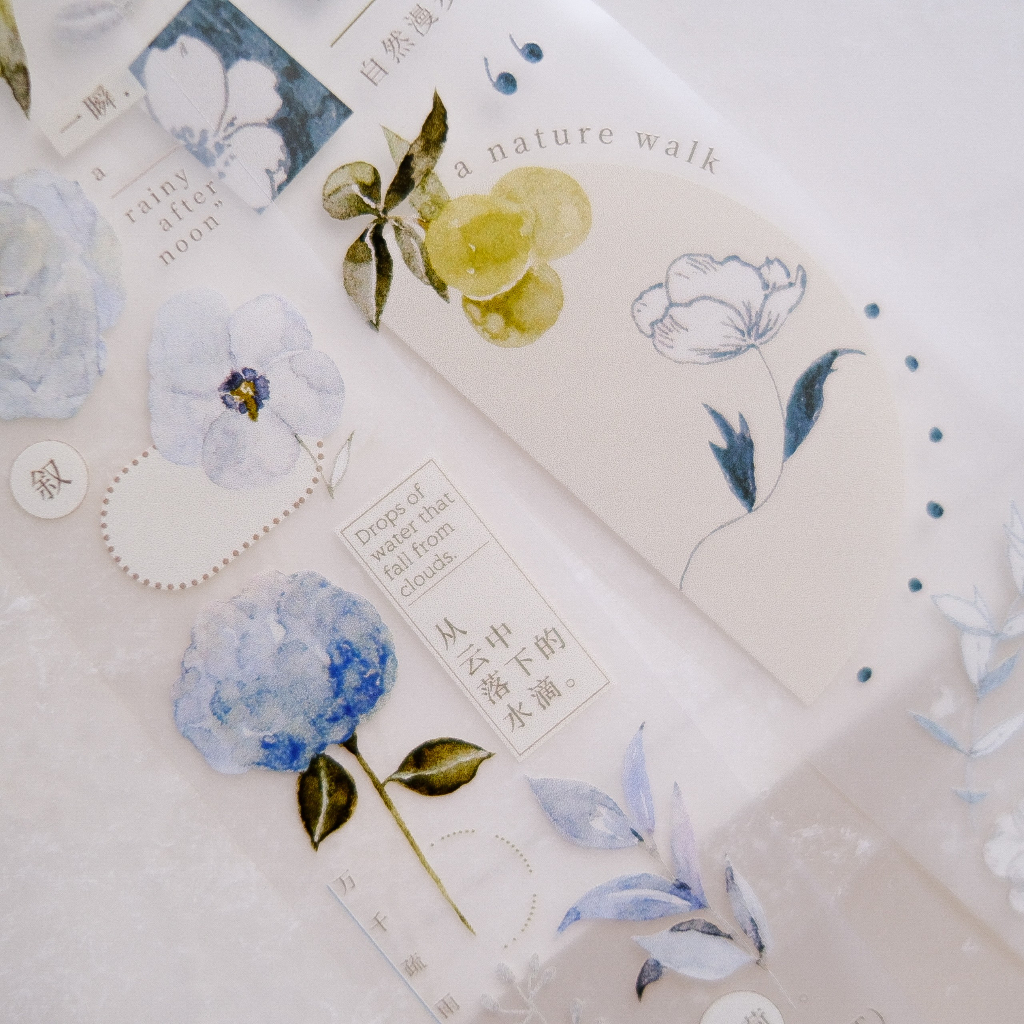 Băng keo Pet tape hoa xanh Blue Flower chiết chu kì 100cm Freckles tea Vol3 | meohime198